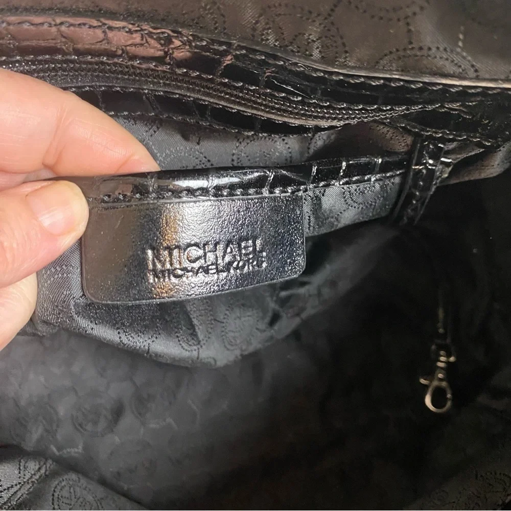 Michael Kors “Knox” Black Crocodile Embossed Leather Satchel